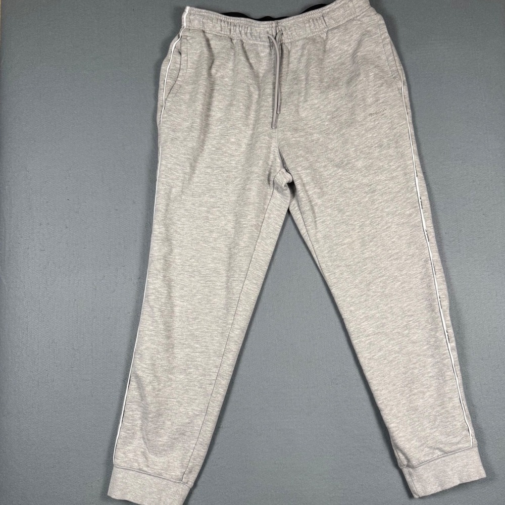 Reebok Men Large Gray Cotton Jogger Sweatpants Side Stripe Activewear Athletic